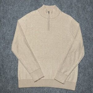 Bonobos Quarter Zip Sweater‎ Mens L Brown Herringbone Cotton Cashmere Blend
